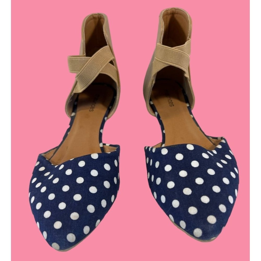 Maurices Penny Women Size 7  Navy Polka Dot Ballet Flat - Picture 3 of 12